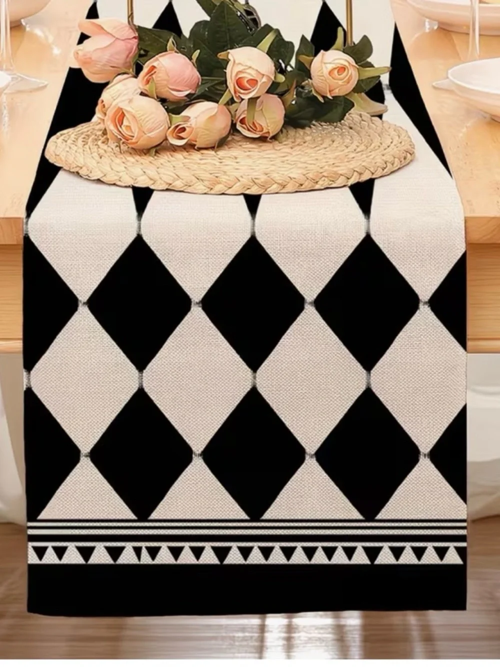 New Black & White Diamond Table Runner-Modern Farmhouse 15.75”x55.12”